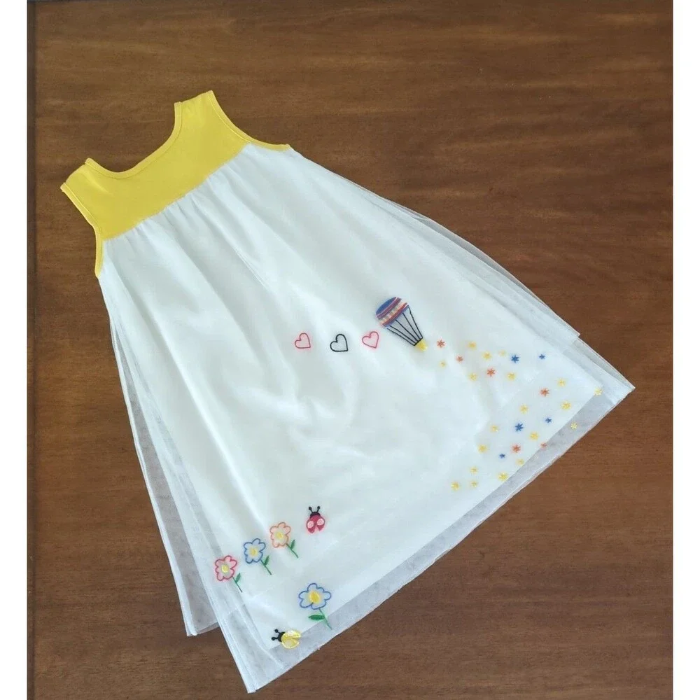 Hanna Anderson Girls Embroidered Tulle Dress Yellow Size 120 6/7 GUC
